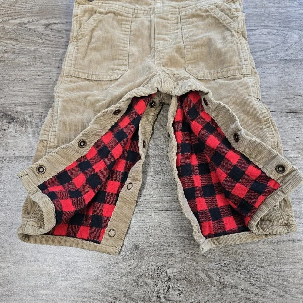 OshKosh Bgosh Corduroy Overalls Baby Size 12 Month Buffalo Check Plaid Lined